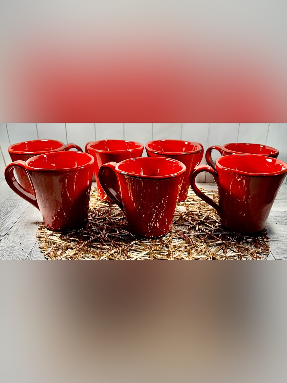 CRATE & BARREL Carmen Rustic Red Earthenware Mugs Made in Italy.7 Oversized Mugs